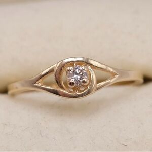 Vintage 14k Yellow Gold Evil Eye Openwork Diamond Ring